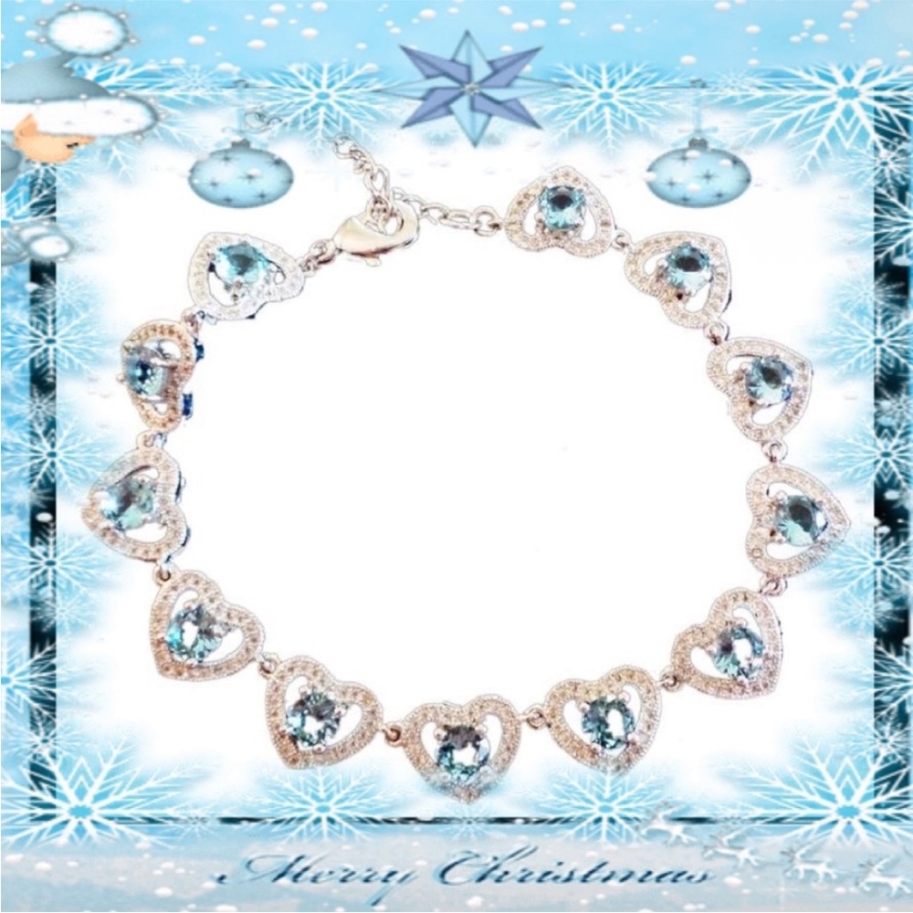 Topaz Sky Blue Heart 925 Sterling Silver 14k Plated Bracelet
